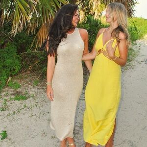 Gold sequin knit midi dress